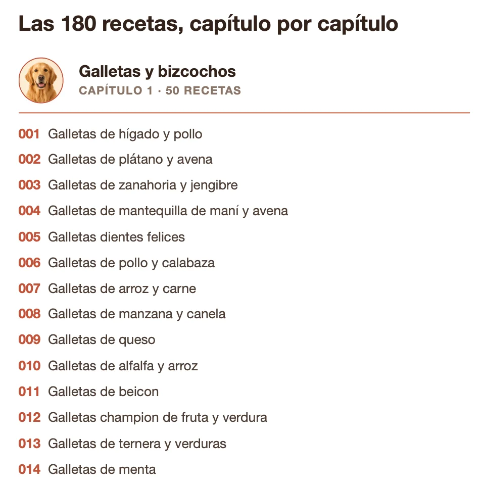 Índice del capítulo Galletas y bizcochos, con las primeras recetas listadas